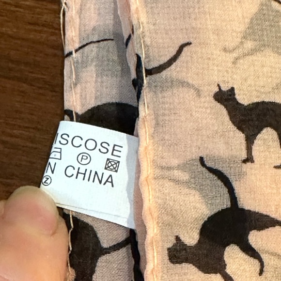 🌟HP🌟VTG 1990s Oversized Pink Chiffon Black Cat Scarf Shawl - Picture 5 of 8